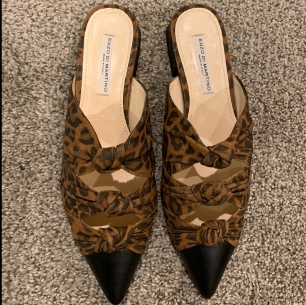 Enzo Di Martini Leopard Knot Mules Slides Size 7